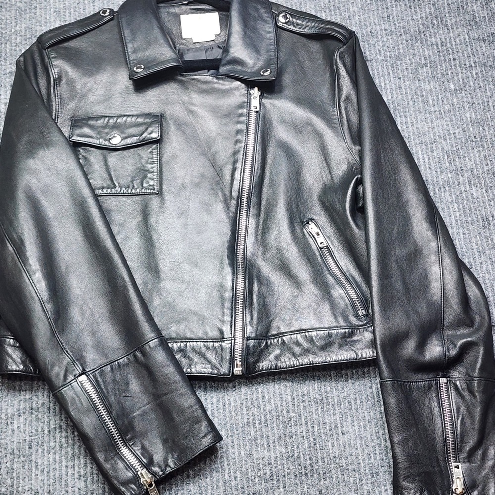 Kate Spade New York Womens XL Black Lamb Leather Moto Biker Jacket Asymmetrical